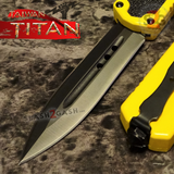 Yellow Titan OTF Knife Automatic Switchblade Black Double Edge Plain Taiwan Knives Out The Front