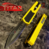 Yellow Titan OTF Knife Automatic Switchblade Black Double Edge Plain Taiwan Knives Out The Front
