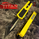 Taiwan Titan OTF D/A Yellow Automatic Knife Switchblade w/ Black Tanto Serrated - upgraded Dual Action out-the-front knives