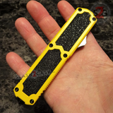 Yellow Titan OTF Knife Automatic Switchblade Black Double Edge Serrated Taiwan Knives Out The Front