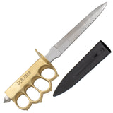 Trench Knife 11 Inch Carbon Steel Dagger Real Brass Knuckles U.S. 1918 Fixed Blade Metal Scabbard - Combat Ready