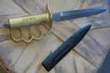 Trench Knife 11 Inch Carbon Steel Dagger Real Brass Knuckles U.S. 1918 Fixed Blade Metal Scabbard - Combat Ready