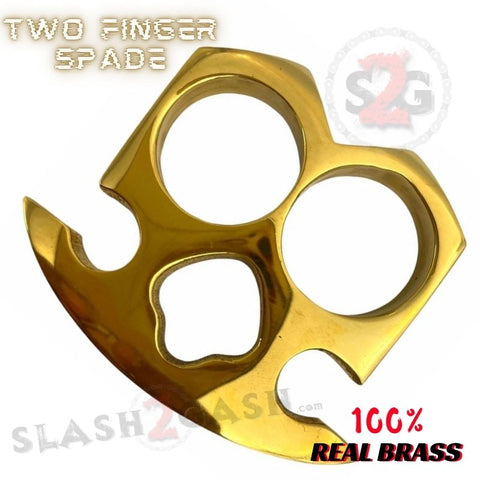 Two Finger Spade Brass Knuckles Self Defense Paper Weight Jabber Real Brass