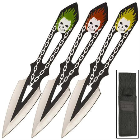 8" Throwing Knife Set 3PC Joker Knives Green Red Yellow
