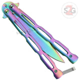Chainlink Butterfly Knife w/ Cutouts Balisong - Titanium Rainbow