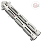 Chainlink Butterfly Knife w/ Cutouts Balisong - Silver