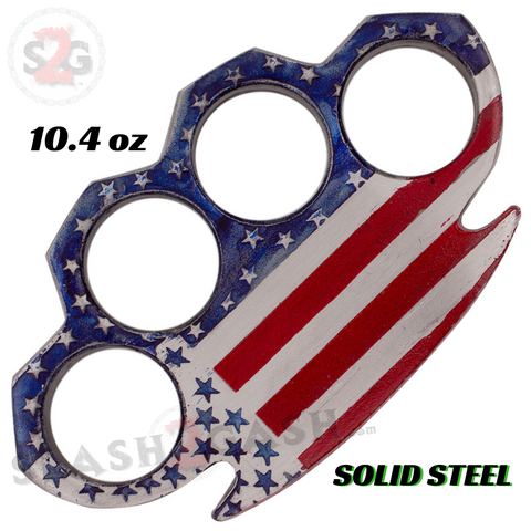 United We Stand - American Flag Brass Knuckles USA Paper Weight - 10.4 oz Solid Steel