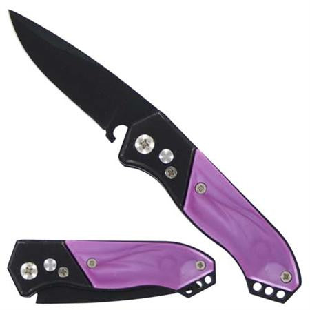 Purple Automatic Knife Small w/ Marble Scales