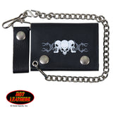 Hot Leathers Barbed Wire Skull Leather Wallet w/ Chain American Made USA