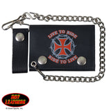 Hot Leathers Live to Ride Choppers Leather Wallet w/ Chain American Made USA