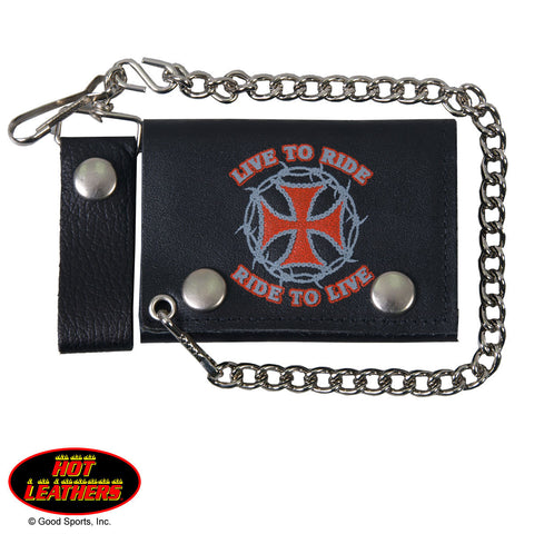 Hot Leathers Live to Ride Choppers Leather Wallet w/ Chain American Made USA