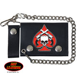 Hot Leathers Spade Skull and Pistols Leather Wallet w/ Chain American Made USA