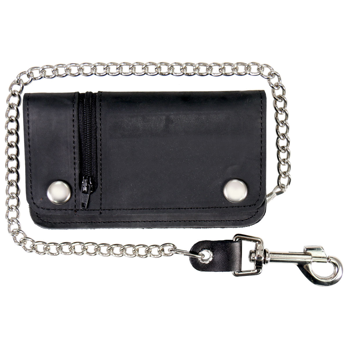 Hot Leathers Black Naked Leather Chain Wallet w/Zip Pocket