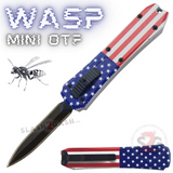 Mini Keychain OTF Knife Wasp Small Automatic Switchblade Dagger with Clip - USA Flag California Legal