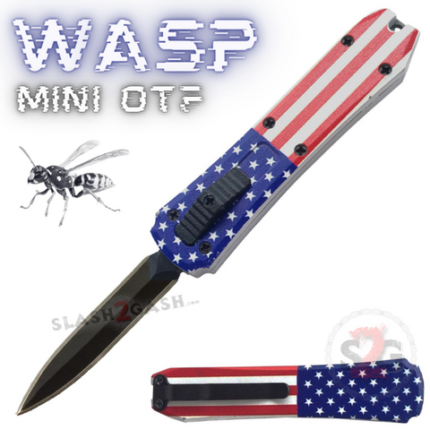 American Flag Cali Legal Mini Keychain OTF Knife Wasp Small Automatic Switchblade Dagger with Clip USA