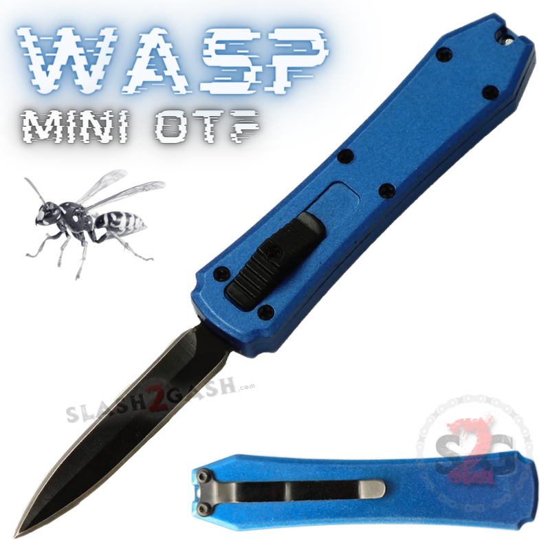 Wasp Mini OTF Knife Small Automatic Switchblade Dagger - Blue – Slash2Gash