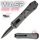 Mini Keychain OTF Knife Wasp Small Automatic Switchblade Dagger with Clip - Carbon Fiber Punisher Skull California Legal