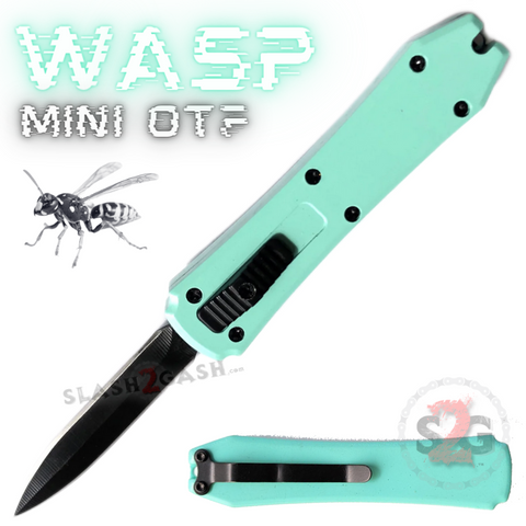 Wasp Mini OTF Knife Small Automatic Switchblade Dagger - Easter Green