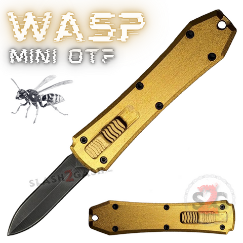 Gold Cali Legal Mini Keychain OTF Knife Wasp Small Automatic Switchblade Dagger