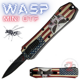 Mini Keychain OTF Knife Wasp Small Automatic Switchblade Dagger with Clip - USA Flag Punisher Skull California Legal