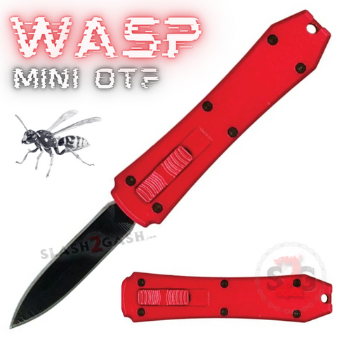 Red Mini Keychain OTF Knife Wasp Small Automatic Switchblade Dagger - California Legal