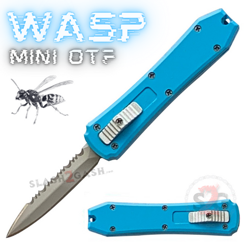 Light Blue Cali Legal Mini Keychain OTF Knife Wasp Small Automatic Switchblade Dagger with Clip