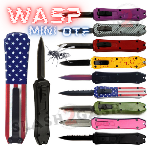 Mini Keychain OTF Knife Wasp Small Automatic Switchblade Dagger with Clip - Asst. colors California Legal