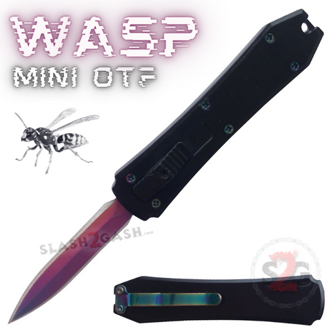 Rainbow Cali Legal Mini Keychain OTF Knife Wasp Small Automatic Switchblade Dagger with Clip