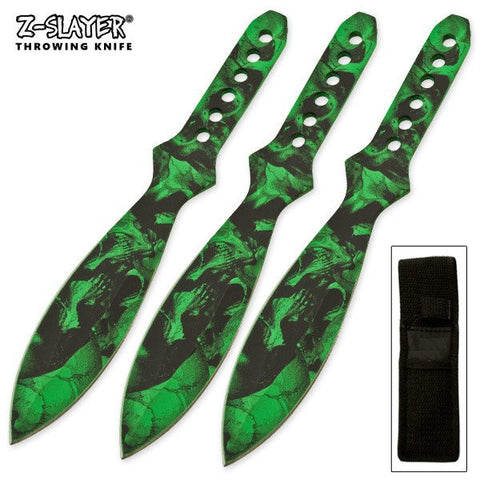 6" Throwing Knife Set 3 PC Killer Thrower Knives Zombie Green Skull Camo