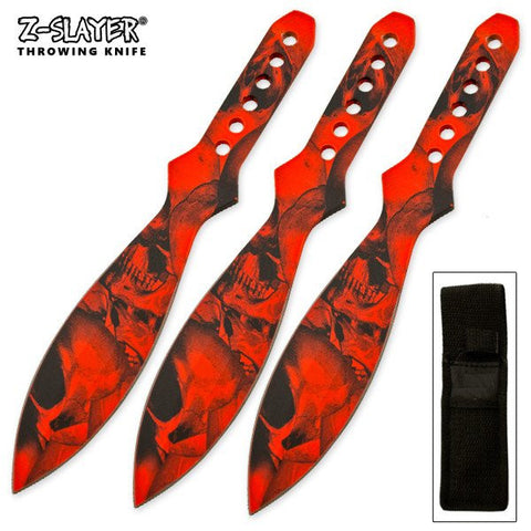 6" Throwing Knife Set 3 PC Killer Thrower Knives Zombie Orange Skull Camo