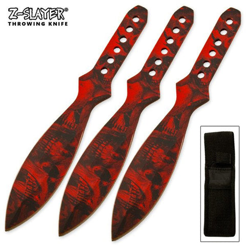 6" inch Throwing Knife Set 3 PC Killer Thrower Knives Zombie Red Skull Camo