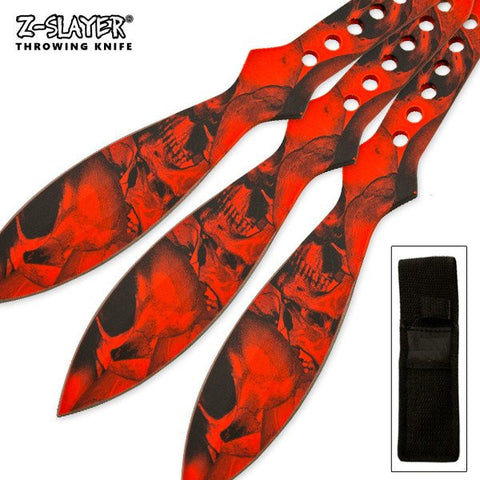 9" inch Throwing Knife Set 3 PC Killer Thrower Knives Zombie Orange Skull Camo
