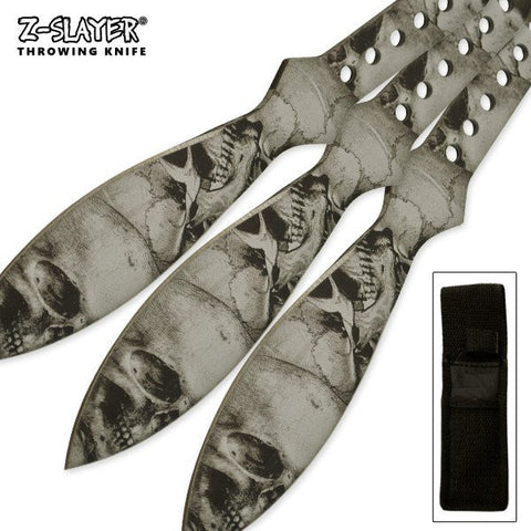 9" inch Throwing Knife Set 3 PC Killer Thrower Knives Zombie Grey Skull Camo
