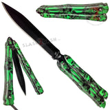 Zombie Stalker Butterfly Knife Dagger Green Skull Camo Balisong