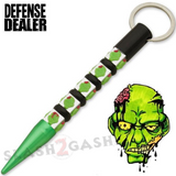 Skull Kubotan Keychain Ninja Weapon Self Defense Stick - Black and Green with Zombie Skulls Brains