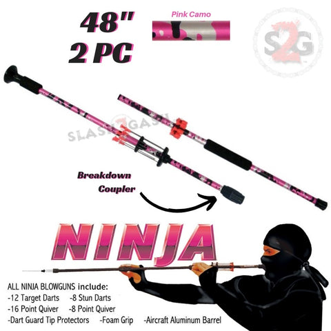 Ninja 48" Blowgun .40 cal w/ 20 Darts - 2PC Pink Camo - Avenger Blowguns USA