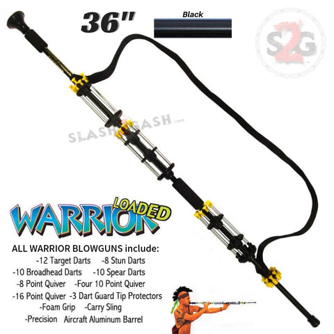 Warrior 36" Blowgun .40 cal LOADED w/ 40 Darts - Black - Avenger Blowguns USA