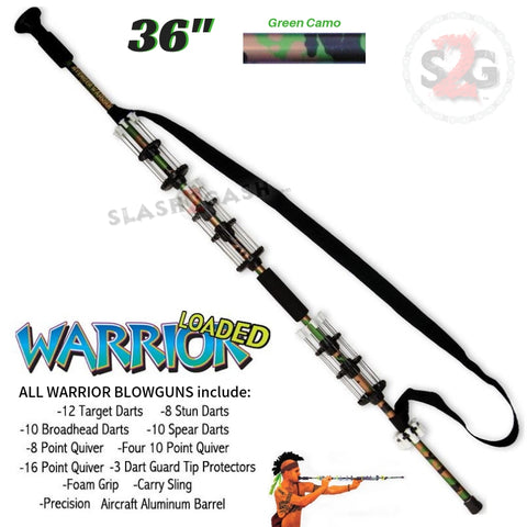 Warrior 36" Blowgun .40 cal LOADED w/ 40 Darts - Green Camo - Avenger Blowguns USA