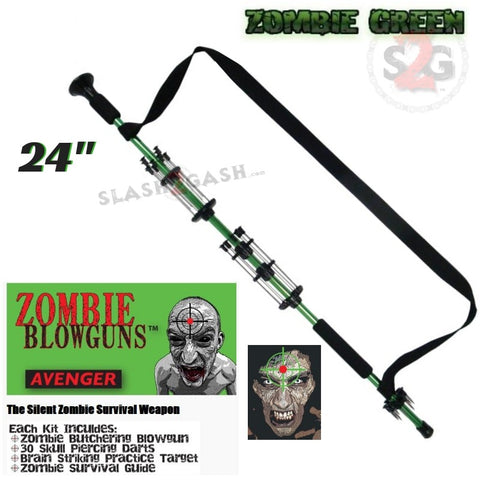 Zombie 24" Blowgun .40 cal LOADED w/ 30 Darts -  Zombie Green - Avenger Blowguns USA