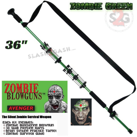 Zombie 36" Blowgun .40 cal LOADED w/ 30 Darts - Zombie Green - Avenger Blowguns USA