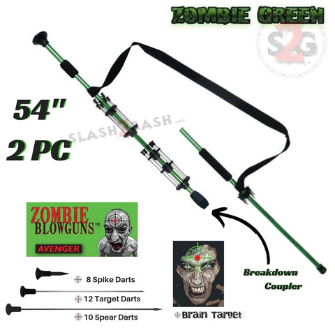 Zombie 54" Blowgun .40 cal LOADED w/ 30 Darts - 2PC Zombie Green - Avenger Blowguns USA