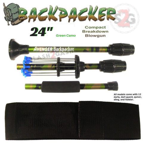 Backpacker 24" Blowguns .40 Caliber Breakdown w/ Nylon Case - 3PC Green Camouflage - Avenger Blowguns USA