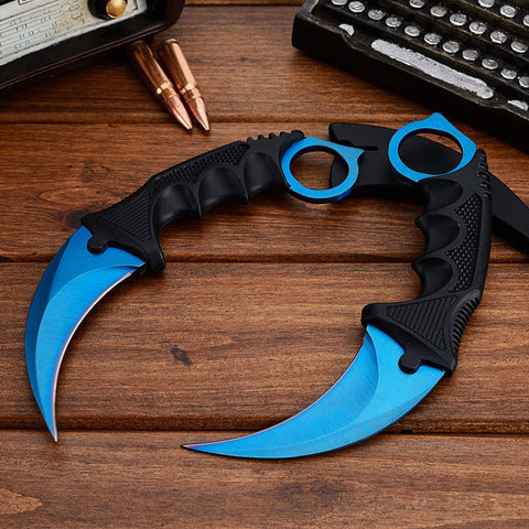 CSGO karambit blue steel tactical claw neck knife fixed blade knives counter strike CS GO hawkbill with sheath