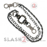 Hot Leathers Gunmetal Double Wallet Chain w/ Spikes and Skull 18"