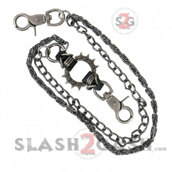 Hot Leathers Gunmetal Double Wallet Chain w/ Spikes and