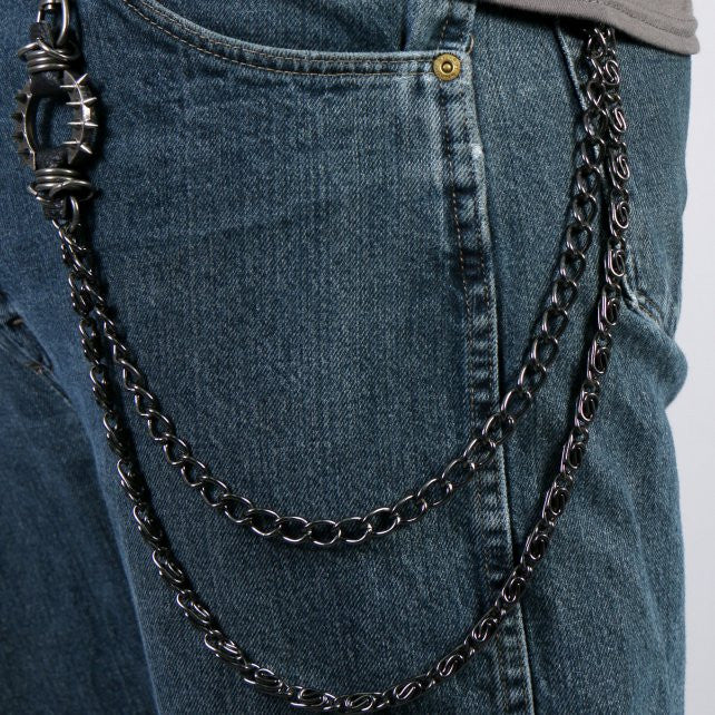 Hot Leathers Gunmetal Double Wallet Chain w/ Spikes and Skull 18 ...