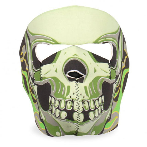 goblin motorcycle helmet Hot Leathers Green Goblin Skull Neoprene Face Mask Neon Flames – Slash2Gash