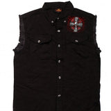 Hot Leathers Celtic Cross Black Sleeveless Denim Button Up Biker Shirt