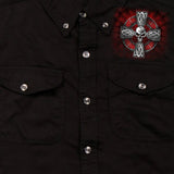 Hot Leathers Celtic Cross Black Sleeveless Denim Button Up Biker Shirt