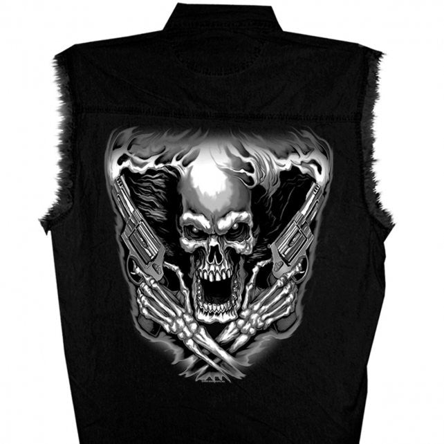 Hot Leathers Assassin Sleeveless Denim Biker Shirt Skull & Pistols ...